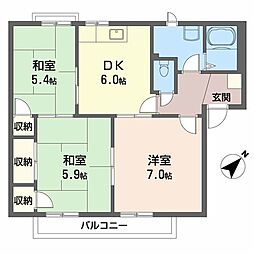 フレグランス塚本B 3DKの間取図画像