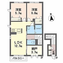 パーク・ボヌールC 2SLDKの間取図画像