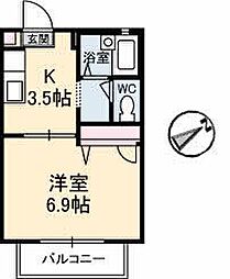 ジュネス望 1Kの間取図画像