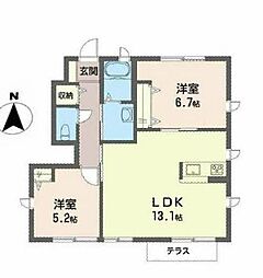 リスペクト白石 2LDKの間取図画像