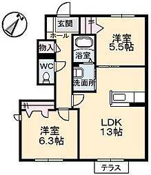 ウィステリアB 2LDKの間取図画像