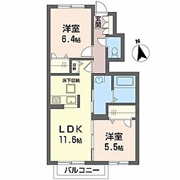 グレイス潮音B 2LDKの間取図画像