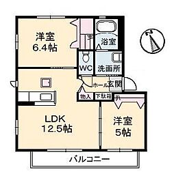シャーメゾントゥモロー　Ｂ棟 1階2LDKの間取り