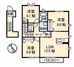 プリマヴィラ　Ａ棟 2階3LDKの間取り