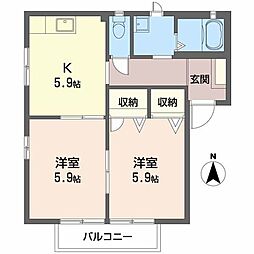 天神サニーサイド 2Kの間取図画像