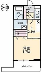 シャーメゾンステージ新山口駅前　Ａ棟 3階1Kの間取り
