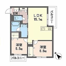 シャーメゾンＤＡＩII 3階2LDKの間取り