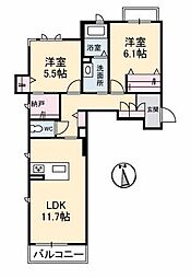 シャーメゾン　リラフォート 0305 3階2LDKの間取り