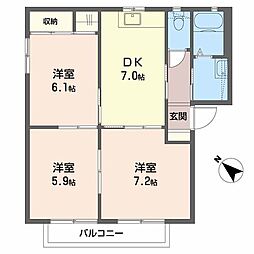 シャーメゾンコンファーレA 3DKの間取図画像