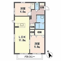Uハイツカリス 2LDKの間取図画像