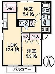 原田鉄男ディアナパレスA館 2LDKの間取図画像