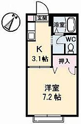 ハイツ樫の前A 1Kの間取図画像