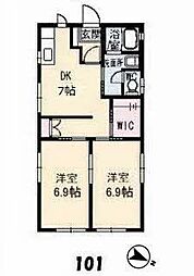 CityパレスD 2DKの間取図画像
