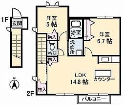 ブランシエ野原A 2LDKの間取図画像