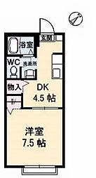 アンジュウデヤA 1DKの間取図画像