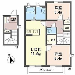 シャーメゾン際波C 2LDKの間取図画像