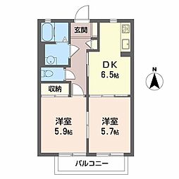 シャーメゾンドラジェD 2DKの間取図画像