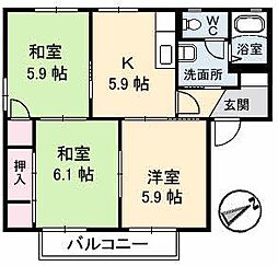 レーヴィンスKASEN東長府香 3Kの間取図画像
