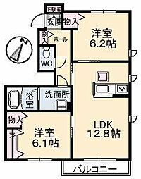 シャーメゾンウィステリアB 2LDKの間取図画像