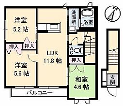 サニーベイル　2番館 2階3LDKの間取り