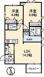 ルミエール国分寺 2LDKの間取図画像
