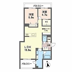 徳島市安宅1丁目マンション 2LDKの間取図画像