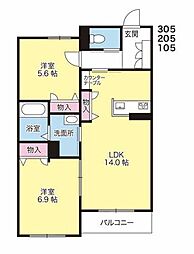 ベレオ城東 2LDKの間取図画像