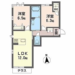 シャーメゾンガーデン福島C 2LDKの間取図画像