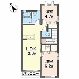 シーナ大洲 2階2LDKの間取り