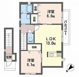 ブランシェ本川内B 2LDKの間取図画像