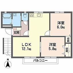フレグランス関谷A 2LDKの間取図画像