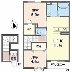 ヴィラ愛大医学部北 2LDKの間取図画像