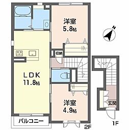 クオリスタ愛宕 2LDKの間取図画像