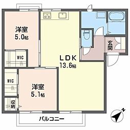 ニューライフ越智 2LDKの間取図画像