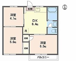 サンハイツ四軒町 3DKの間取図画像