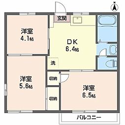 サンハイツ四軒町 3DKの間取図画像