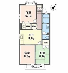 パークヒル津田C 3DKの間取図画像