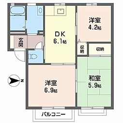 シャトレ庄内A 3DKの間取図画像