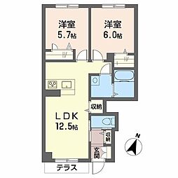 グランルーフ　レジデンス 1階2LDKの間取り