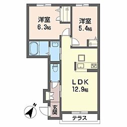 シャーメゾン小泉B 2LDKの間取図画像