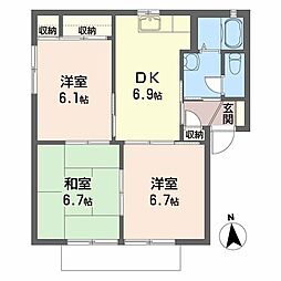 ヴィラ坂本 1階3DKの間取り