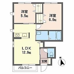シャーメゾンレイールA 2LDKの間取図画像