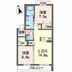 シャーメゾン初月2A 2LDKの間取図画像