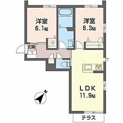 ベレオリラフォート2 2LDKの間取図画像