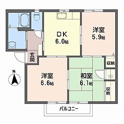ヴェルディ・ハイツC 3DKの間取図画像
