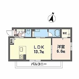サン ウィステリア 1LDKの間取図画像