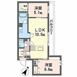 福岡市南区高宮3丁目マンション 2LDKの間取図画像