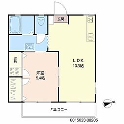 マルセイユ国分町　Ｂ棟 2階1LDKの間取り