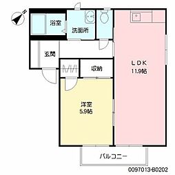 ミレニアミティ上津B 1LDKの間取図画像