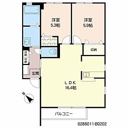 ドミール東貫　Ｂ棟 2階2LDKの間取り
